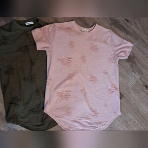 2 For 1 Price!KLIEGOUN brand Pink and Green Distressed T-Shirts